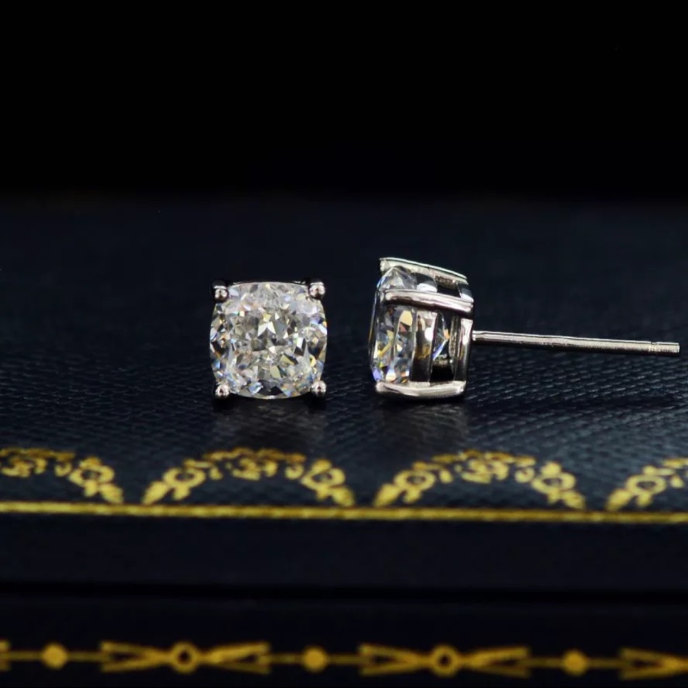 1ct Cushion Cut Solitaire Studs - Picture 8 of 17